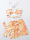 3pack Tie Dye Drawstring Bikini Swimsuit With Cover Up