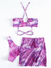 3pack Tie Dye Drawstring Bikini Swimsuit With Cover Up