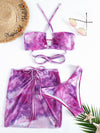 3pack Tie Dye Drawstring Bikini Swimsuit With Cover Up