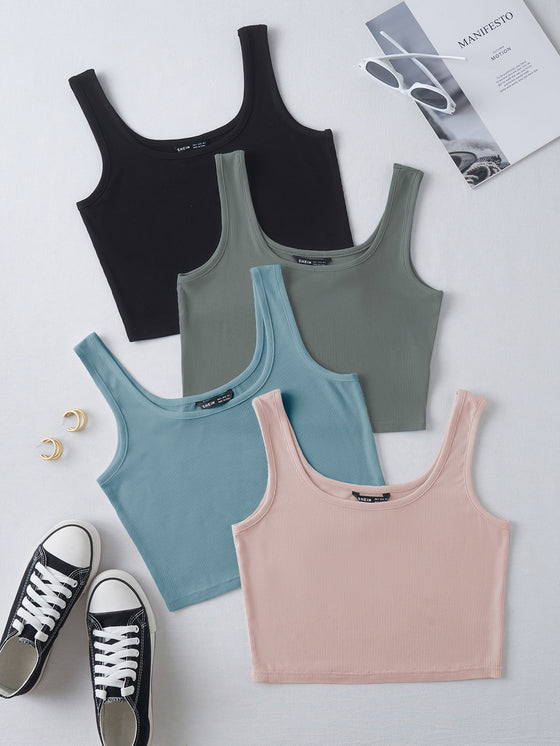 4pack Solid Crop Tank Top