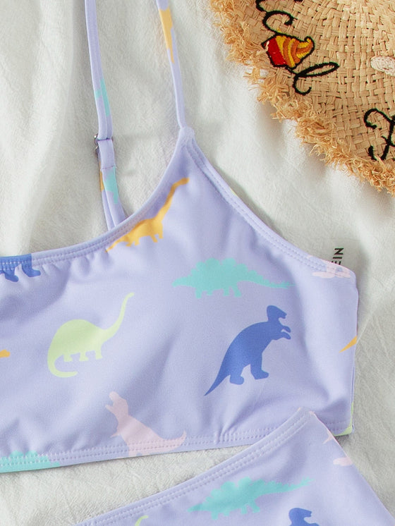 Dinosaur Random Print High Waisted Bikini Swimsuit