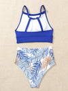 Tropical Leaf Print High Waisted Bikini Swimsuit