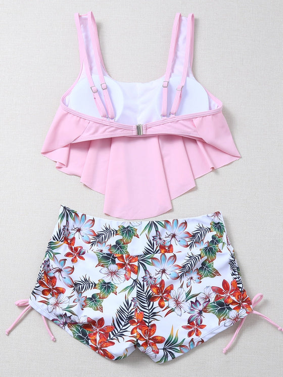 Floral Tropical Hanky Hem Bikini Swimsuit