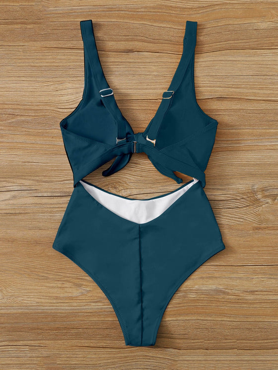 Knot Front Cut out One Piece Swimsuit