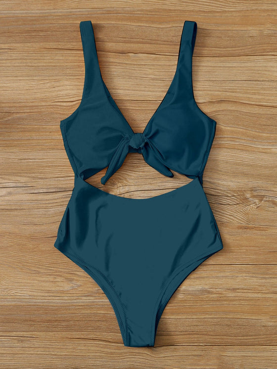 Knot Front Cut out One Piece Swimsuit