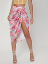 BAE Ruched Split Thigh Floral Satin Skirt