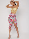 BAE Ruched Split Thigh Floral Satin Skirt