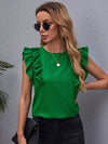 Ruffle Armhole Solid Top