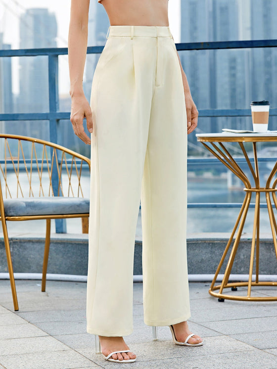 Zipper Fly Fold Pleated Palazzo Pants