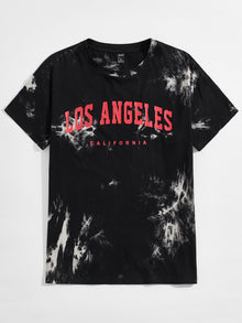  Men Letter Graphic Tie Dye Tee