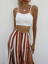 Shirred Crop Cami Top With Striped Split Wide Leg Pants