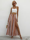 Shirred Crop Cami Top With Striped Split Wide Leg Pants