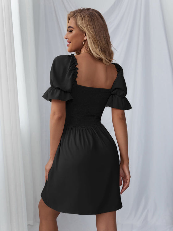 Shirred Bodice Solid Dress