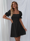 Shirred Bodice Solid Dress