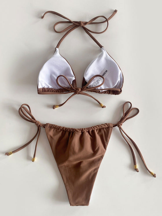 Tie Front Halter Bikini Swimsuit