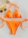 Solid Bikini Set Triangle Bra Thong Bottom 2 Piece Bathing Suit