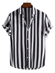  Men Vertical Striped Button Up Shirt