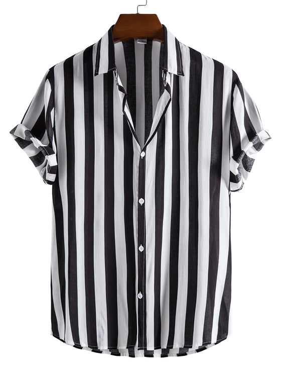 Men Vertical Striped Button Up Shirt