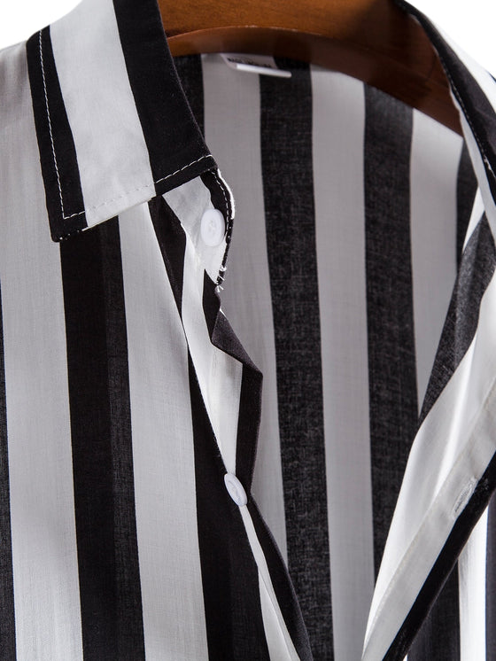 Men Vertical Striped Button Up Shirt