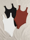 3pcs Solid Ribbed Tank Bodysuit