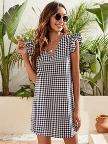  EMERY ROSE Gingham Ruffle Cuff Tunic Dress