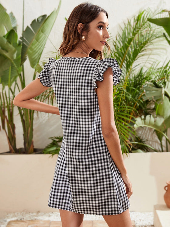 EMERY ROSE Gingham Ruffle Cuff Tunic Dress