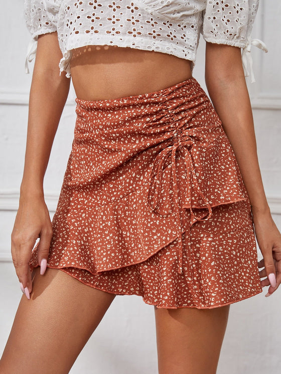 Wrap Tie Side Allover Skirt