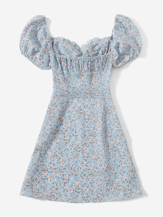 Ditsy Floral Puff Sleeve Ruched Bust Dress