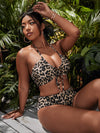 Plus Leopard Halter High Waisted Bikini Swimsuit