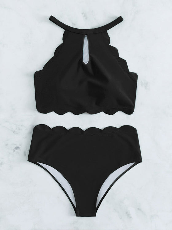 Scallop Trim High Waist Bikini Swimsuit