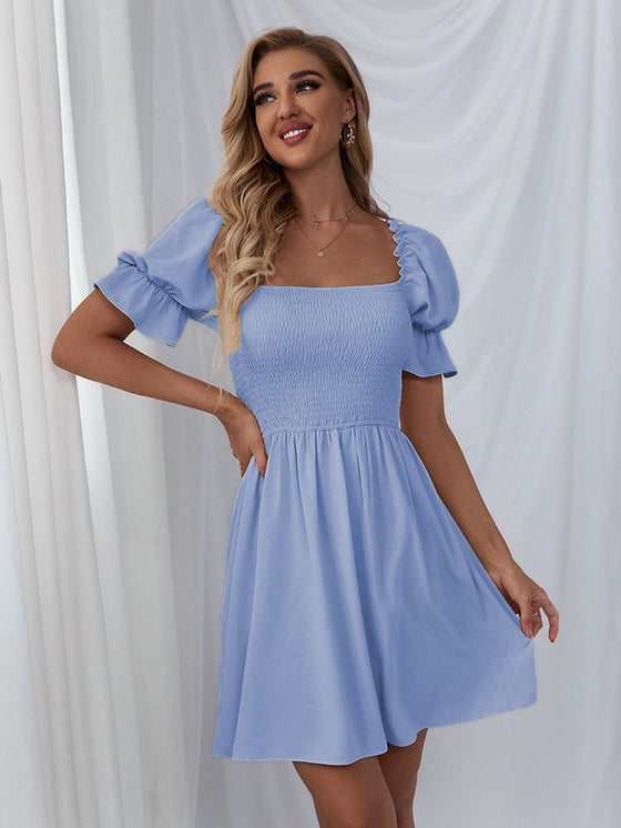 Shirred Bodice Solid Dress