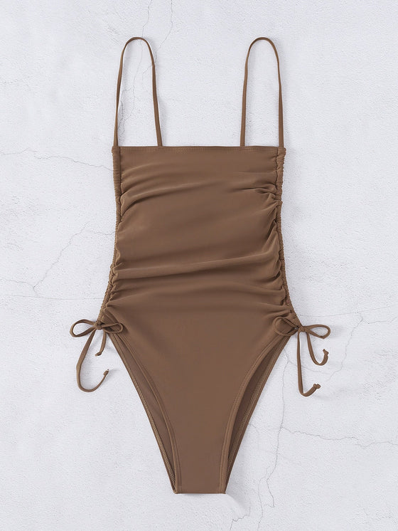 Drawstring Side One Piece Swimsuit