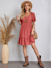 EMERY ROSE V neck Solid Ruffle Hem Smock Dress