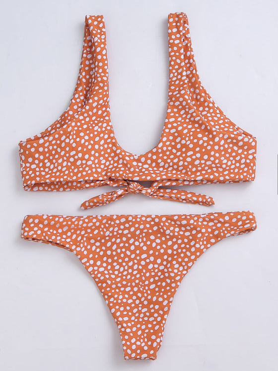 Dalmatian Print Knot Front Bikini Swimsuit