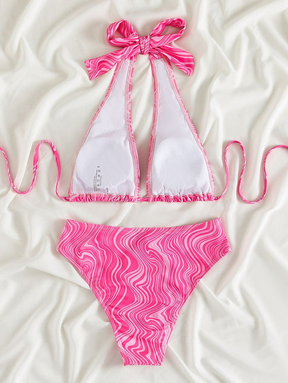 Fluid Pattern Halter High Waisted Bikini Swimsuit