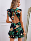 Tropical Print Ruffle Hem Dress