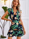 Tropical Print Ruffle Hem Dress