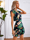 Tropical Print Ruffle Hem Dress