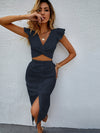 Twist Front Plunging Neck Crop Top Skirt