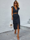 Twist Front Plunging Neck Crop Top Skirt