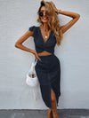 Twist Front Plunging Neck Crop Top Skirt