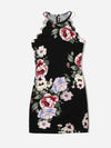 Girls Floral Print Scallop Edge Halter Dress