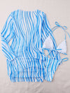 3pack Striped Halter Triangle Thong Bikini Swimsuit Cover Up