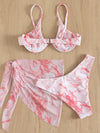 3pack Marble Pattern Underwire Bikini Swimsuit Cover Up