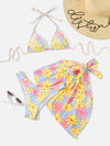 3pack Floral Print Bikini Swimsuit With Beach Skirt