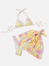 3pack Floral Print Bikini Swimsuit With Beach Skirt