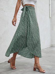  Ditsy Floral Print Tie Side Wrap Skirt