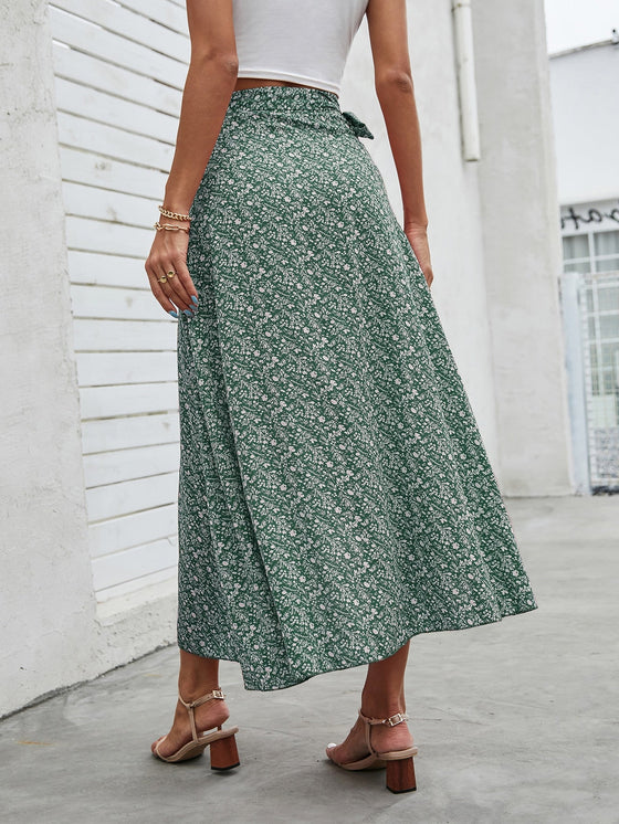 Ditsy Floral Print Tie Side Wrap Skirt