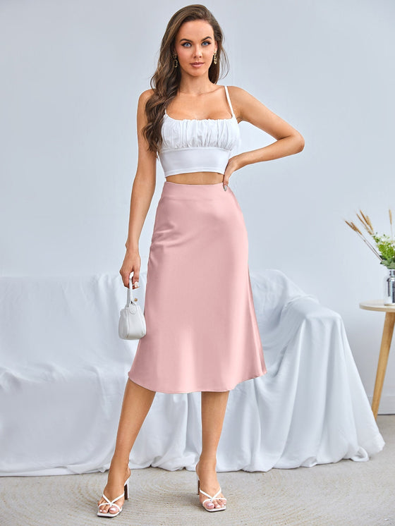 BAE Zipper Side Solid Satin Skirt