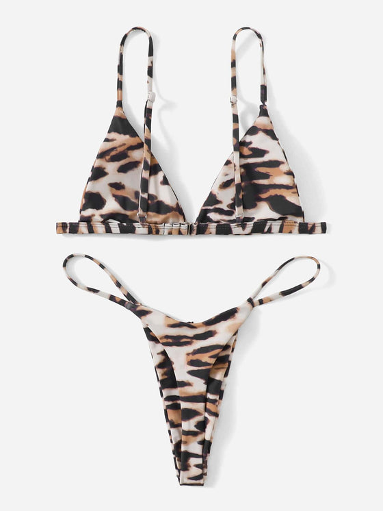 Camo Pattern Triangle Thong Bikini Swimsuit